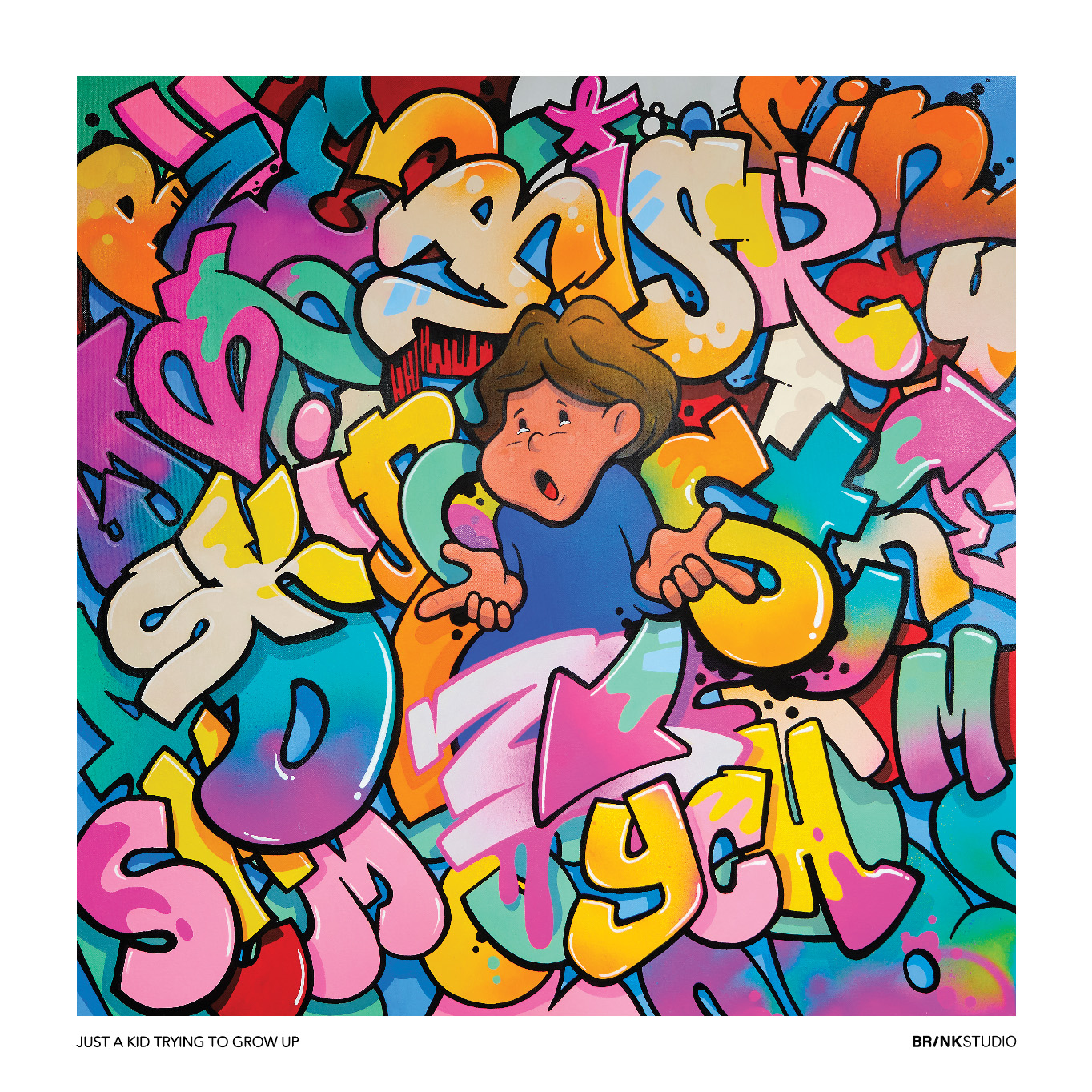Just a kid street art print full version with logo and title